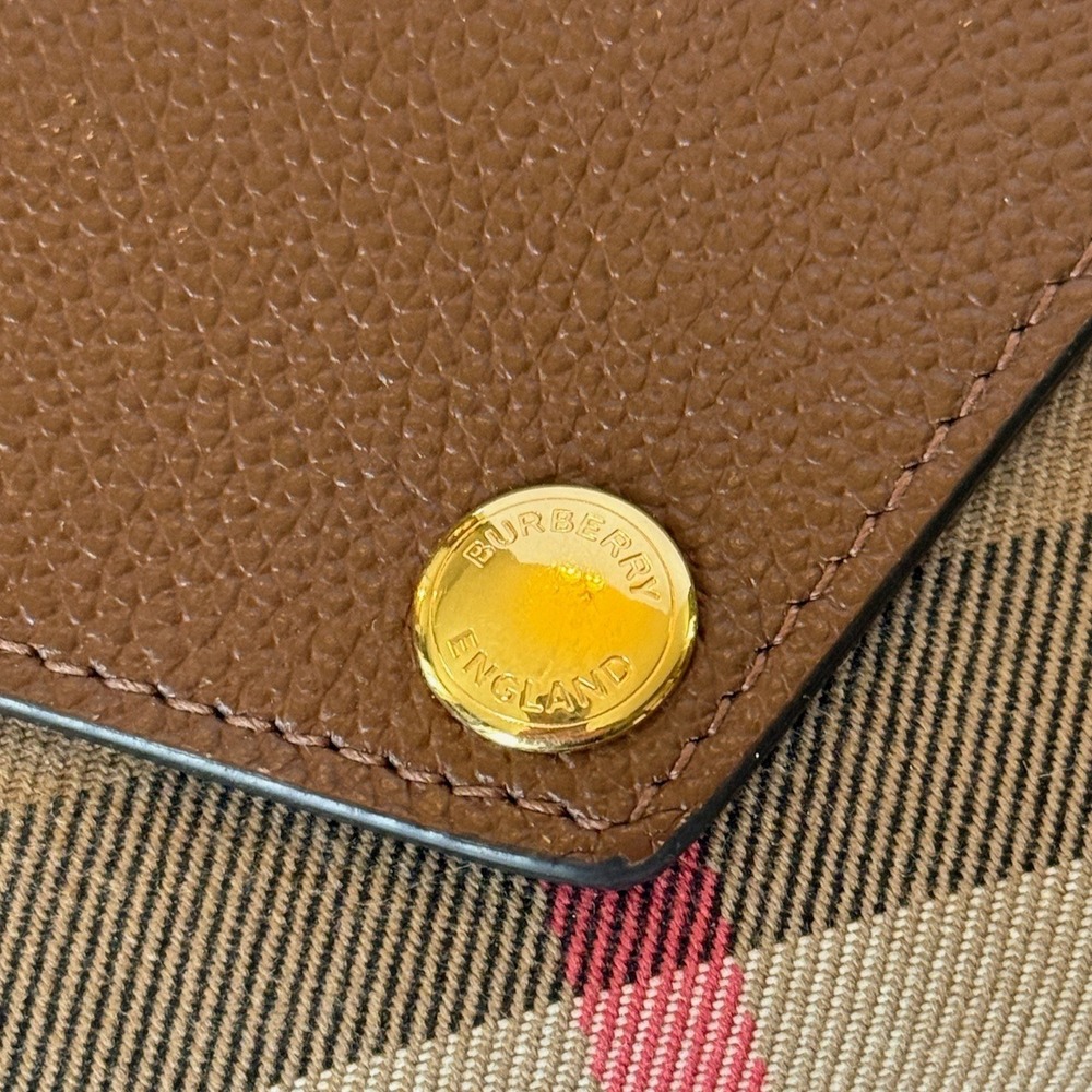 Burberry Classic Check Leather Envelope Continental Wallet Tan Beige Gold Snap - Picture 7 of 9